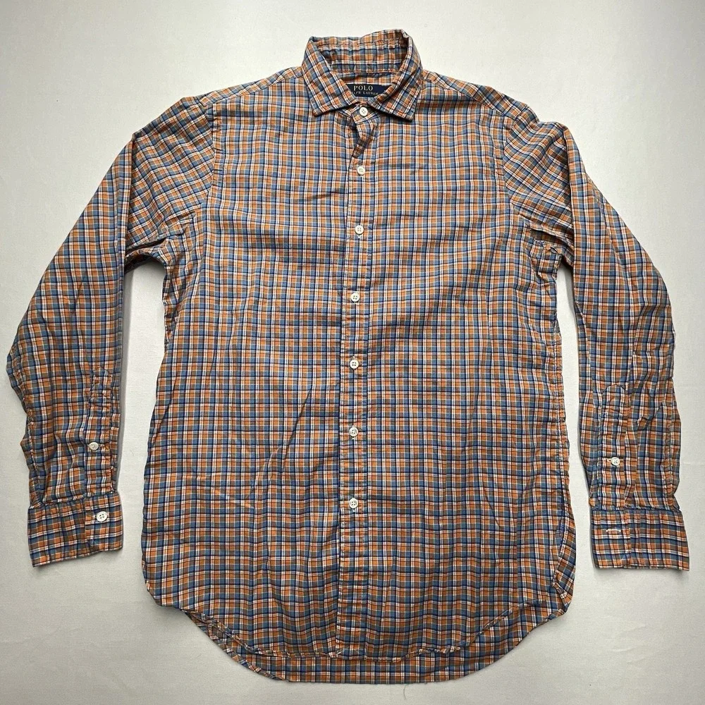 Polo Ralph Lauren Men's Shirt Medium Orange & Blue Long‎ Sleeve Preppy